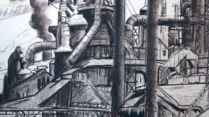 Johnstown steel mill drawing by Maxo Vanka.