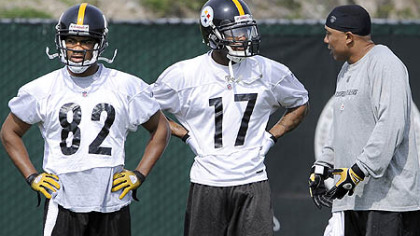 Steelers wide receivers Antwaan Randle El, left, and Mike Wallace, center, and Hines Ward.