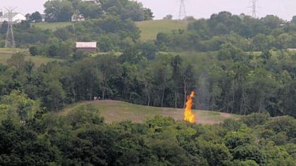 A view of the flames of the gas well fire, from Campbell Hill Road  outside of Moundsville, W.Va.