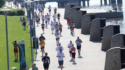 Runners head for the finish for the 10k run in the 8th Annual Father's Day 5k/10k Run and Walk for Prostate Cancer on Sunday.