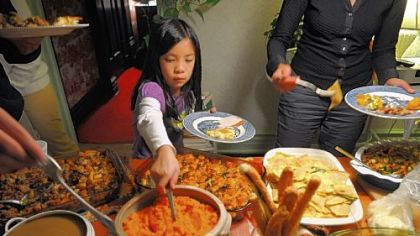 Digging into the Maple-Whipped Sweet Potatoes.
