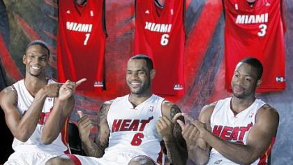 Chris Bosh, left, LeBron James and Dwyane Wade.