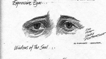 This excerpt from a booklet on "Drawing the Head" by Dayton, Ohio, artist Homer Hacker shows how eyes capture different emotions