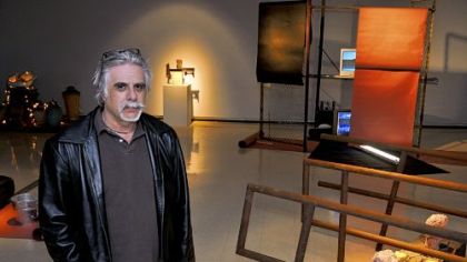 Dr. James P. Nestor, photographed inside Kipp Gallery at Indiana  University of Pennsylvaina where his retirement exhibition "Elapsed" is being held.