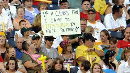 A fan shows his feelings about the Pirates clinching another losing season, Friday at PNC Park.