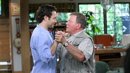 After being laid off from his job, Henry, portrayed by Jonathan Sadowski, left, moves in with his cranky father, Ed, played by William Shatner, on "$#! My Dad Says," premiering tonight.