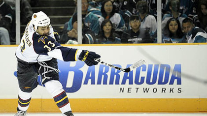 Defenseman Dustin Byfuglien leads the Thrashers with 27 points.