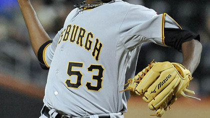 The Pirates' James McDonald pitches against the Mets in the first inning Monday at Citi Field.