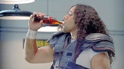 Steeler Troy Polamalu mimics the classic Mean Joe Greene commercial for Coke in an ad for Coke Zero, which premiered during the 2009 Steelers-Cardinals Super Bowl.