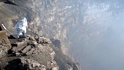 A still from a video of a performance "dance at the mouth of Hell," with James nestor, at Masaya National Park, Nicaragua 2007