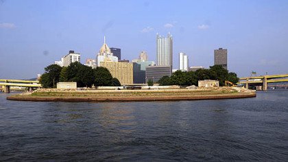 Passengers on a Gateway Clipper Fleet boat on the Ohio River get a great view of the Point and the city.