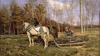 "The Wood Gatherer" of 1894 is by John Wesley Beatty who became the first director of the Department of Fine Arts at the Carnegie Institute, later to become Carnegie Museum of Art.