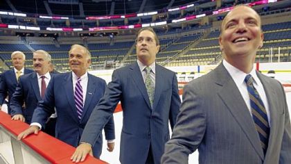 Ken Sawyer, Consol Energy Center CEO Brett Harvey, Gov. Ed Rendell, Penguins president David Morehouse and County Executive Dan Onorato.