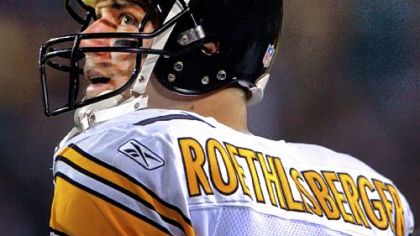 Pittsburgh Steelers quarterback Ben Roethlisberger speaks with reporters after returning to the Steelers' practice facility following a four-game suspension.