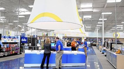 The new "runway experience" at Best Buy stores. The new interactive stations let customers download apps, explore interactive tv''s and the latest technology.