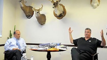 Clairton Municipal Authority solicitor Gary J. Matta, left, and chairman James Cerqua in the offices of authority superintendent Patrick Canavan.