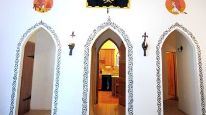 The musicians' gallery in the great hall of Cara and Char Branstetter's castle home in Marshall.