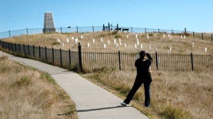 The Custer Memorial at the Little Bighorn Battlefield National Monument site in Montana.