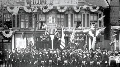 In this photo taken in the 1890s, Civil War veterans participate in a reunion in front of a building on Penn Circle South that is still standing in East Liberty. The past of the East End/East Liberty area will be celebrated during Saturday's first-ever East Liberty History Festival.