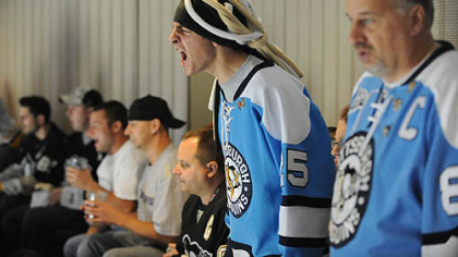 David Carfang, 18, of Delmont reacts to a play during the third period.