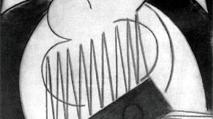 In this portrait of President Theodore Roosevelt, Marius de Zayas described the juxtaposition of black and white triangles and rectangles as quickly capturing his mustache and toothy grin.