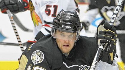 Penguins forward Dustin Jeffrey worked on a line with Evgeni Malkin and Mike Comrie yesterday in practice.