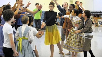 Eva Trapp, center, and other dancers rehearse "The Nutcracker."