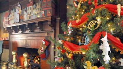 The library in Alex Watson's North Lincoln St. home is decorated for the holidays.