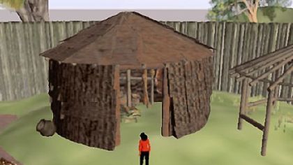 The Monongahela village re-creation on IUP's Archaeology Island in Second Life.