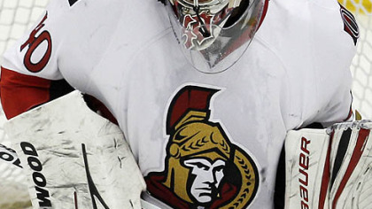 Senators goaltender Robin Lehner blocks a shot during the third period.