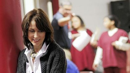 Mary Karr, who fought drug addiction and alcoholism and who wrote three memoirs, talks with inmates Monday at the Allegheny County Jail before speaking about her life and career.