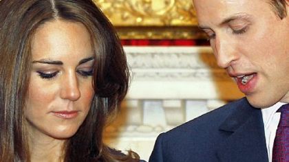 Britain's Prince William and his fiancee, Kate Middleton,