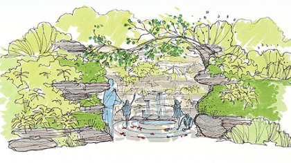 The Hidden Treasure Cave, a concept drawing for Mr. Rogers' Garden of Make Belive at the Pittsburgh Botanic Garden.