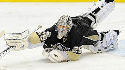 Penguins goaltender Marc-Andre Fleury has a 0-3-0 record this season.