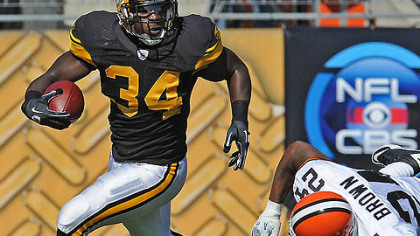 Steelers running back Rashard Mendenhall has scored three of his six rushing touchdown this season on a play called 22 Double.
