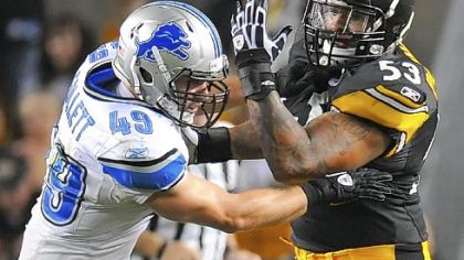 Steelers rookie center Maurkice Pouncey protects the quarterback against the Lions Saturday at Heinz Field.