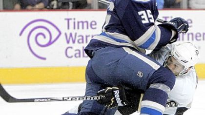 Penguins forward Chris Conner takes a knee to the face from Columbus Blue Jackets' Jan Hejda in Columbus, Ohio, Saturday. Assistant coach Tony Granato calls the 5-foot-8, 180-pound Conner "gritty."