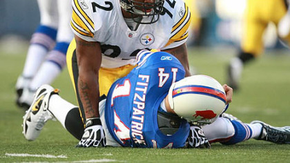 Steelers linebacker James Harrison was fined for a hit on Bills quarterback Ryan Fitzpatrick this past Sunday.