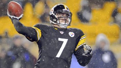 Blood runs from Ben Roethlisberger's nose after taking a sack against the Ravens in the first quarter Sunday in Baltimore.