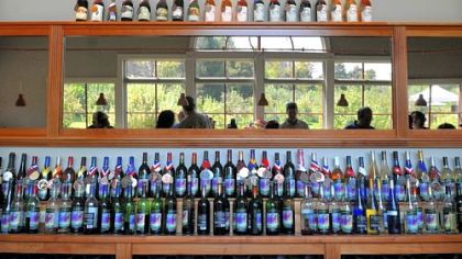 Wine is displayed at Greendance, the winery at Sand Hill Berries.