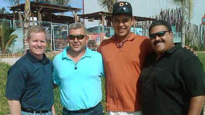 The Pirates formally completed the signing of 16-year-old pitcher Luis Heredia with a ceremony at a port in his native Mazatlan, Mexico. Left to right: general manager Neal Huntington, Mexican scouting supervisor Jesus "Chino" Valdez, Heredia and Latin American scouting director Rene Gayo.