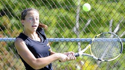 Kylie Isaacs, North Allegheny's No. 1 singles player, returns a shot against Sewickley Academy in a match last week.