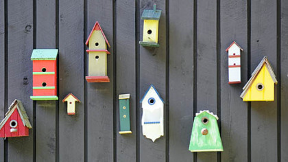 Hand-made birdhouses decorate Nada and Fred Sarkin's garden.