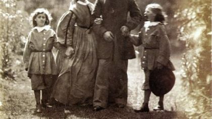 This picture, made around 1862, shows the family of poet laureate Alfred Tennyson. From left to right are Lionel, Emily, Alfred and Hallam Tennyson. The picture was made by Oscar Gustave Rejlander, a Swedish photographer who influenced Julia Margaret Cameron.