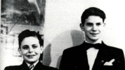 Conductor Lorin Maazel, left, and pianist Byron Janis in 1944, before a performance with the Pittsburgh Symphony at the Syria Mosque.