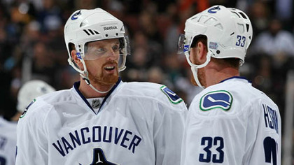 Canucks forwards Daniel Sedin, left, and Henrik Sedin, have each scored 24 points this season.