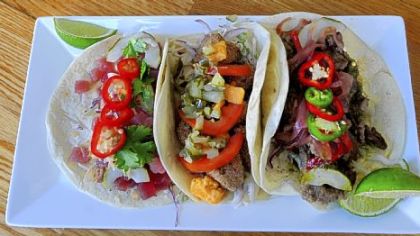 Chef Eric Wallace has put together some creative tacos at Yo Rita -- Ahi tuna, left, Southern-style seitan, and flank steak.