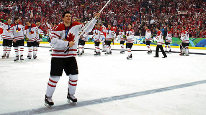 Canada's Sidney Crosby celebrates after scroing the gold medal game winning goal in overtime at the Vancouver 2010 Olympics in February.