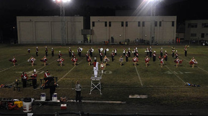 The Neshannock marching band performs Sept. 17 under the stadium lights at halftime during a game at Sto-Rox High School.