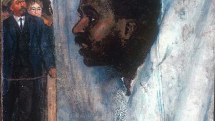 John Donaghy raised questions about racial bias in paintings such as his 1883 "Three Balls for Five Cents."